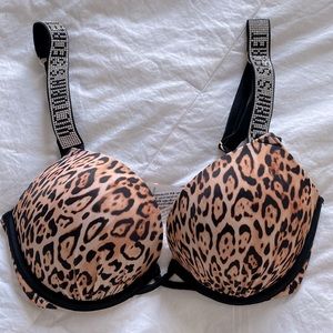Victoria Secret leopard print bombshell add 2 cups swimsuit top 32C